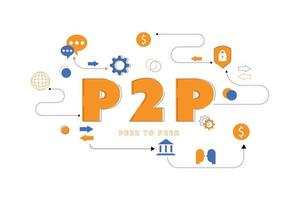 la letra o palabra de p2p peer to peer con el icono para presentación, banner web, artículo. dinero de transferencia de criptomonedas y concepto de alta seguridad. vector