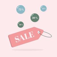 Back Friday concept. Pastel pink sale tag with a bubble of price on pink background. Tag for advertisement, banner, and shopping. vector