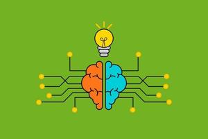 Creative and idea concept. Brain with line and yellow spot and light bulb. Background or banner for design. vector