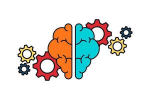 Creative and idea concept. Brain and gears on white background. Artificial intelligence. vector