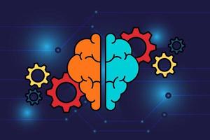 Creative and idea concept. Brain and gears on technology background. Artificial intelligence. vector