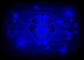 Digital brain and artificial intelligence concept. Human brain shape with line on blue technology background. vector