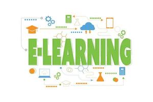 la letra o palabra de e-learning con el icono de presentación, banner web, artículo. concepto de estudio en línea. vector