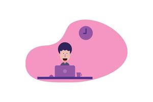 work from home concept. Man use computer laptop for work in home on white background. Social distance. vector
