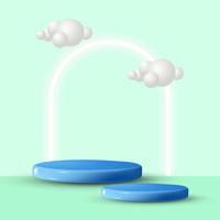 Blue podium product display background with cloud vector