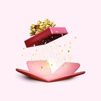 Surprise red open gift box with confetti vector