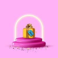 Gift box with sale sign on the podium vector
