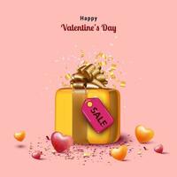 Valentine's day sale banner with realistic gift box and heart shape vector