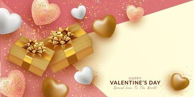 Valentine's day background with realistic gift box vector