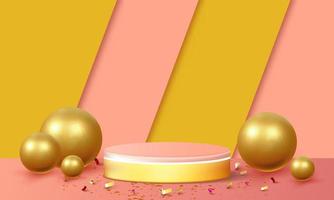 Empty podium studio pink and gold background for product display vector