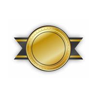 Round Black and gold vector badge with ribbon on white background