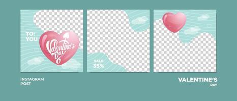 vector de diseño de tema de san valentín para marco de fotos de publicación de instagram