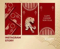 diseño de vector de publicación de historia de instagram, símbolo de año nuevo chino con marco ornamental y sobre rojo.