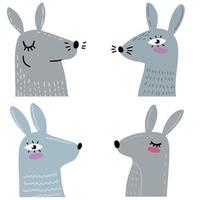 Cute bunny. Head of gray rabbit. Funny hare character with big ears. vector