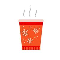 Hot drink. Winter red glass. Steam over cup with Christmas pattern vector