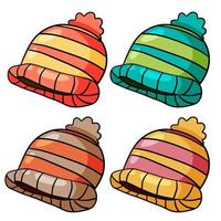 gorro infantil de rayas con pompón vector