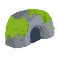 Cave with moss. Caveman hideout. vector