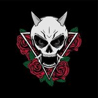 skull and rose illustration for tshirt design vector