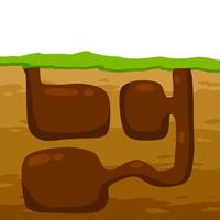 Animal hole and burrow. Scheme of hiding insects and rodents, mice in ground. Tunnels in ground. Underground background. Flat design vector
