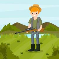 Man hunter with a gun. Survival in the woods. vector