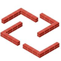 Red brick wall in isometric view. Construction of the building. vector