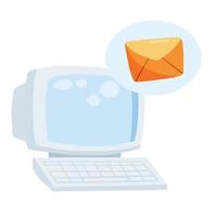 Retro computer. Sending and receiving an email. vector