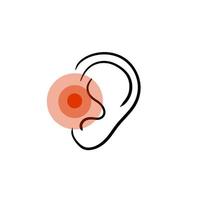 Earache and pain. Red place of hearing problem vector