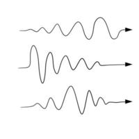 Wavy line. Set of curved and sinuous arrows of different shapes. vector