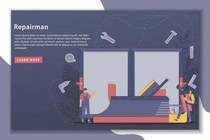 Repair and installation service with landing page concept illustration vector