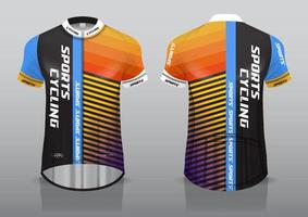 diseño de camiseta para ciclismo, vista frontal y posterior, y fácil de editar e imprimir en tela, ropa deportiva para equipos ciclistas vector