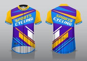 diseño de camiseta para ciclismo, vista frontal y posterior, y fácil de editar e imprimir en tela, ropa deportiva para equipos ciclistas vector