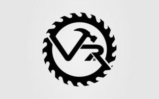 logotipo inicial vr con vector de plantilla de icono de sierra circular