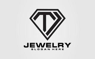 Logo initial T J diamond line art illustration vector template