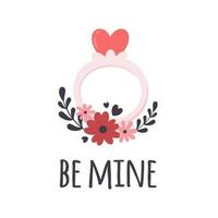 Engagement ring with heart and flowers. Valentines day, love and romanti vector