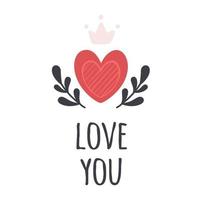 Valentines Day element. Heart with crown and branches vector