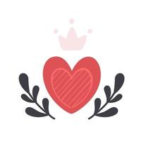 BValentines Day element. Heart with crown and branches vector