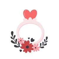 Engagement ring with heart and flowers. Valentines day, love and romantic vector