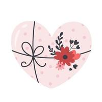 Valentines Day gift box with flowers. Love, wedding, Valentines day vector