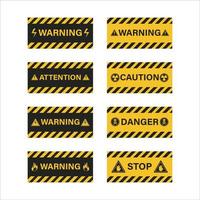 Caution sign set with black and yellow warning ribbon. Attention sign set vector. Warning sign with yellow and black color. Danger sign for police, accident, under construction, website. vector