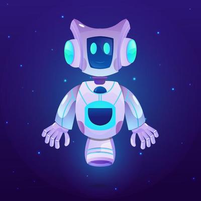 Design Cute robot character with galaxy space background