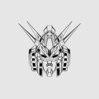 costum gundam head camiseta ilustración boceto en blanco y negro. mecha cabeza logo mecha cabeza ilustración vector