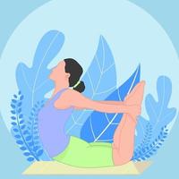 Smiling girl practicing yoga and enjoying meditation. Concept illustration for yoga, meditation, relax, recreation, healthy lifestyle. vector