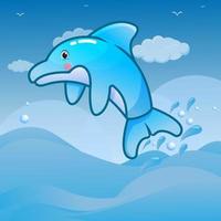 lindo delfín ilustración salta del mar vector para colorear libro