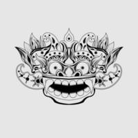 Black white sketch Traditional Balinese Barong mask illustration vector template isolated on white background