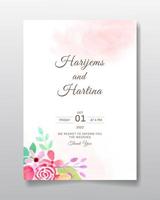 Wedding invitation greeting card with watercolor flower or leaves design background. vector