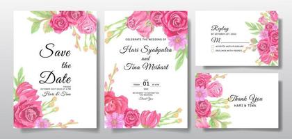 Wedding invitation greeting card with watercolor flower rose or leaves vector