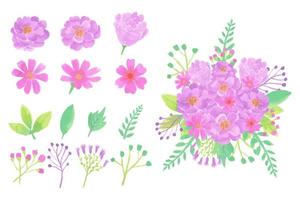 Collection of handmade watercolor flower art bouquet hand drawn vector