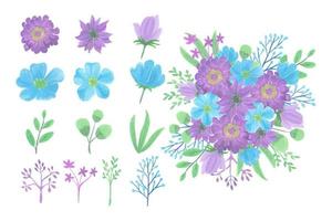 Collection of handmade watercolor flower bouquet hand drawn vector