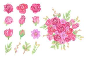 Collection of handmade watercolor flower bouquet vector