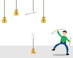 Illustration vector design of businessman hunting money with his bow and the arrow